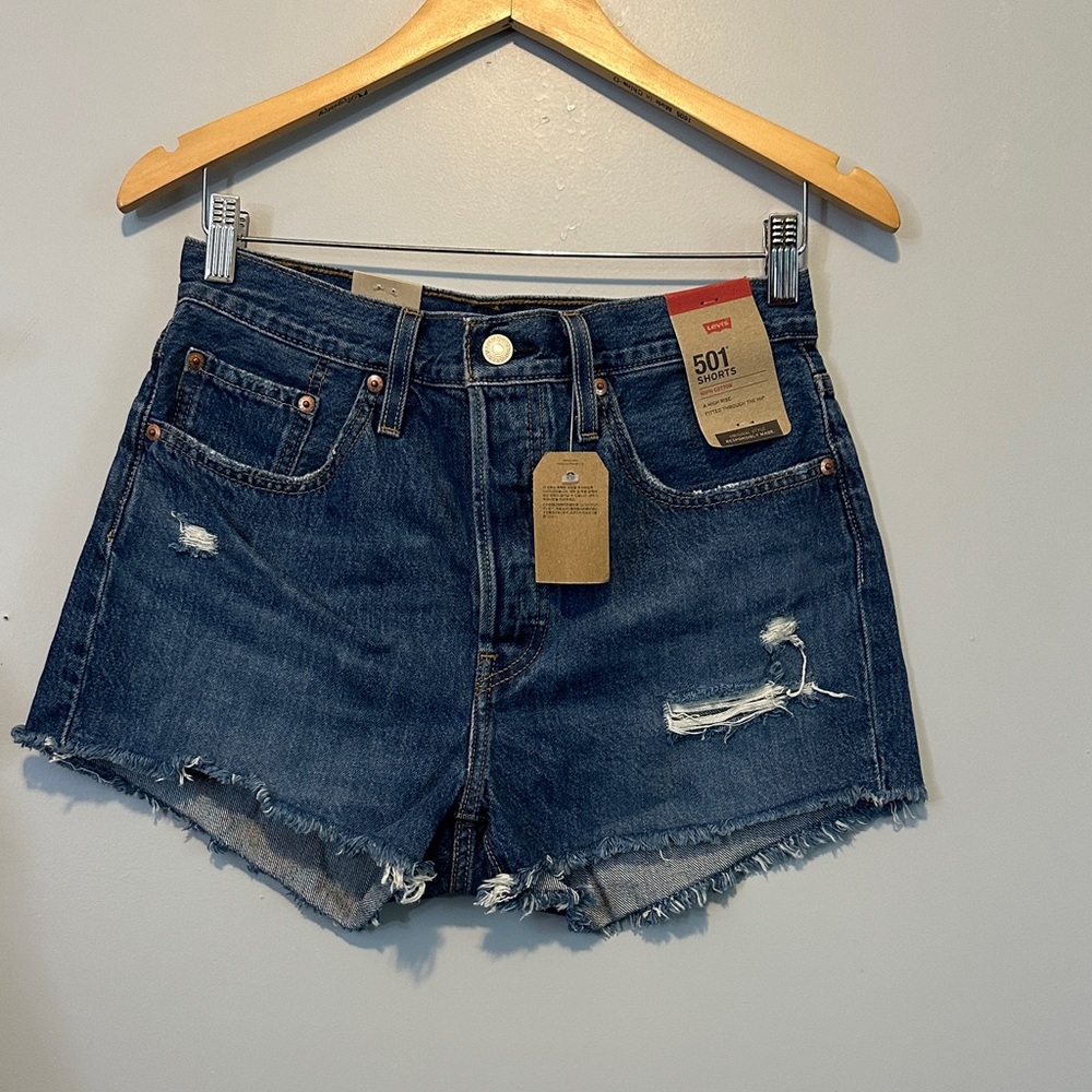 Levi's Dark Blue Distressed Jean Shorts